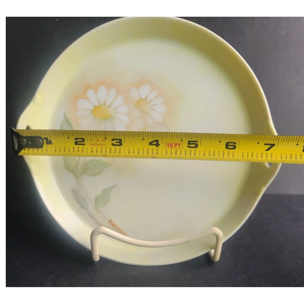 Vintage R.S. Geramny Hand Painted Daisys Plate Heart Cutout Handles Signed